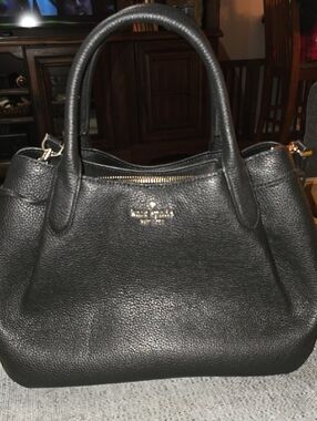 kate spade Black Pebbled Leather Double-Handle Satchel with Gold Hardware